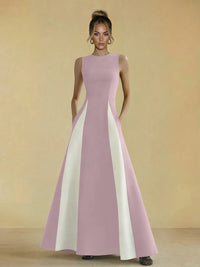 Satin Mixed High Neck A-Line Formal Dresses