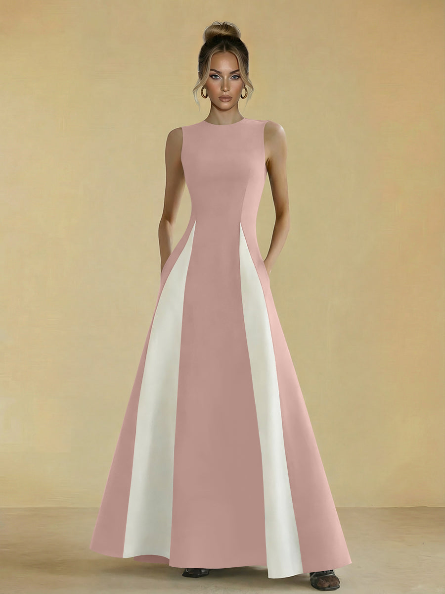 Satin Mixed High Neck A-Line Formal Dresses