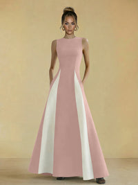 Satin Mixed High Neck A-Line Formal Dresses