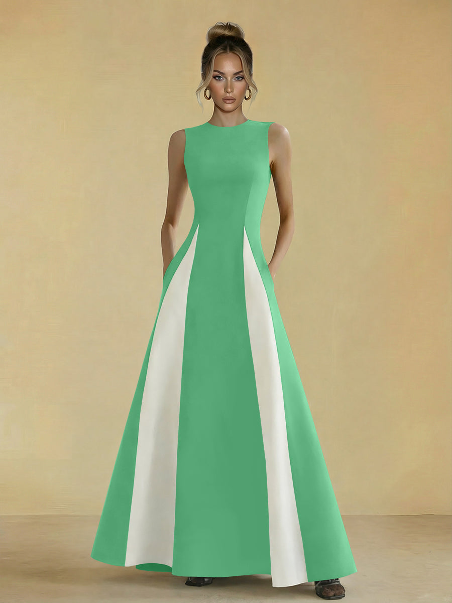 Satin Mixed High Neck A-Line Formal Dresses