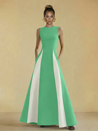 Satin Mixed High Neck A-Line Formal Dresses