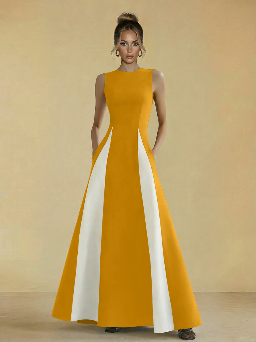 Satin Mixed High Neck A-Line Formal Dresses