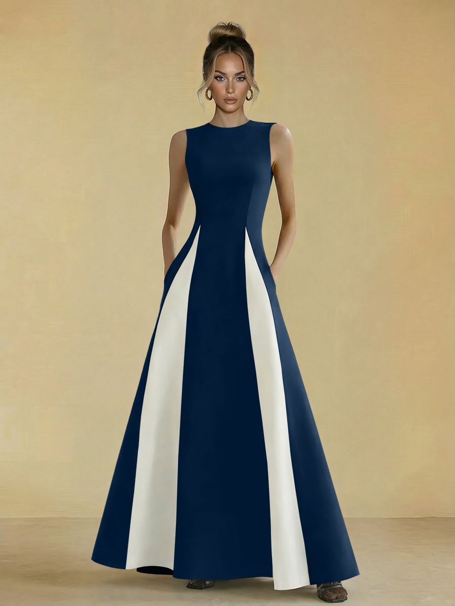 Satin Mixed High Neck A-Line Formal Dresses