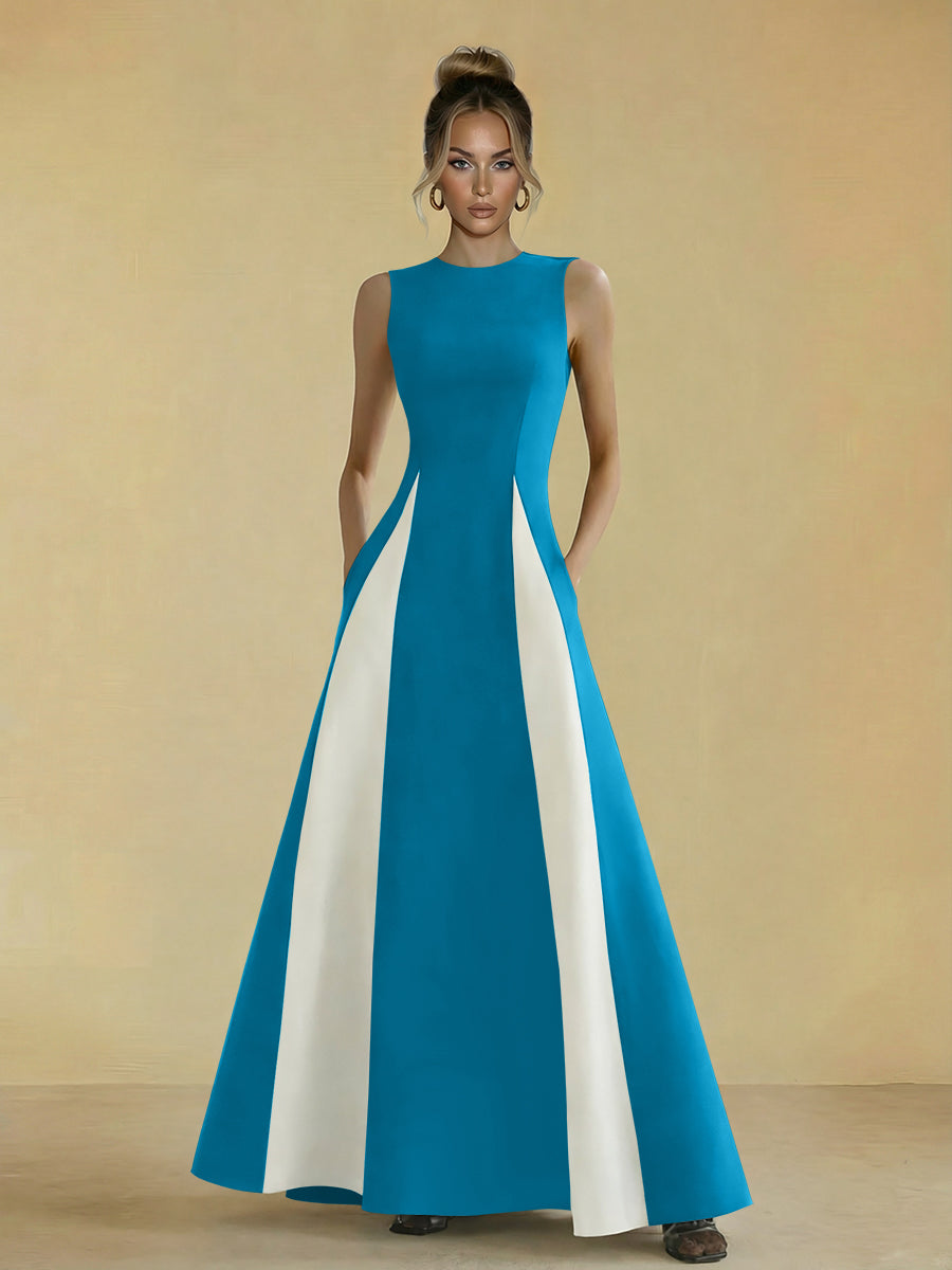 Satin Mixed High Neck A-Line Formal Dresses