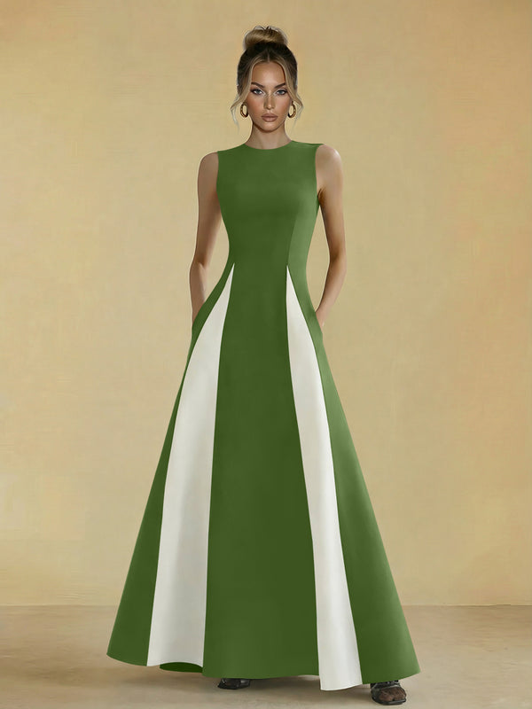 Satin Mixed High Neck A-Line Formal Dresses