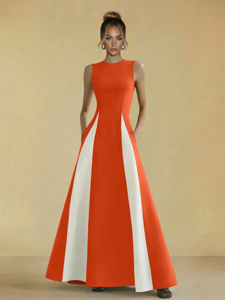 Satin Mixed High Neck A-Line Formal Dresses