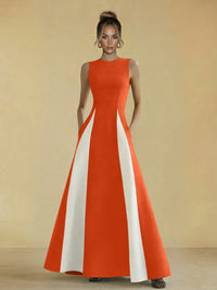 Satin Mixed High Neck A-Line Formal Dresses