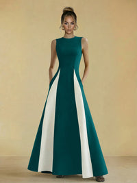 Satin Mixed High Neck A-Line Formal Dresses