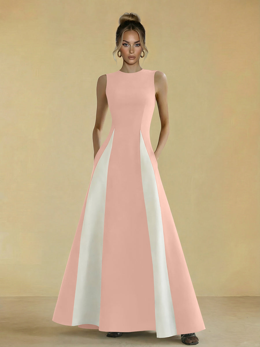 Satin Mixed High Neck A-Line Formal Dresses