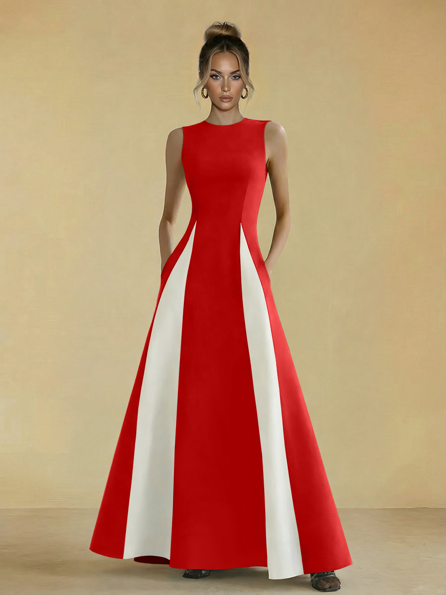 Satin Mixed High Neck A-Line Formal Dresses
