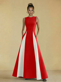 Satin Mixed High Neck A-Line Formal Dresses