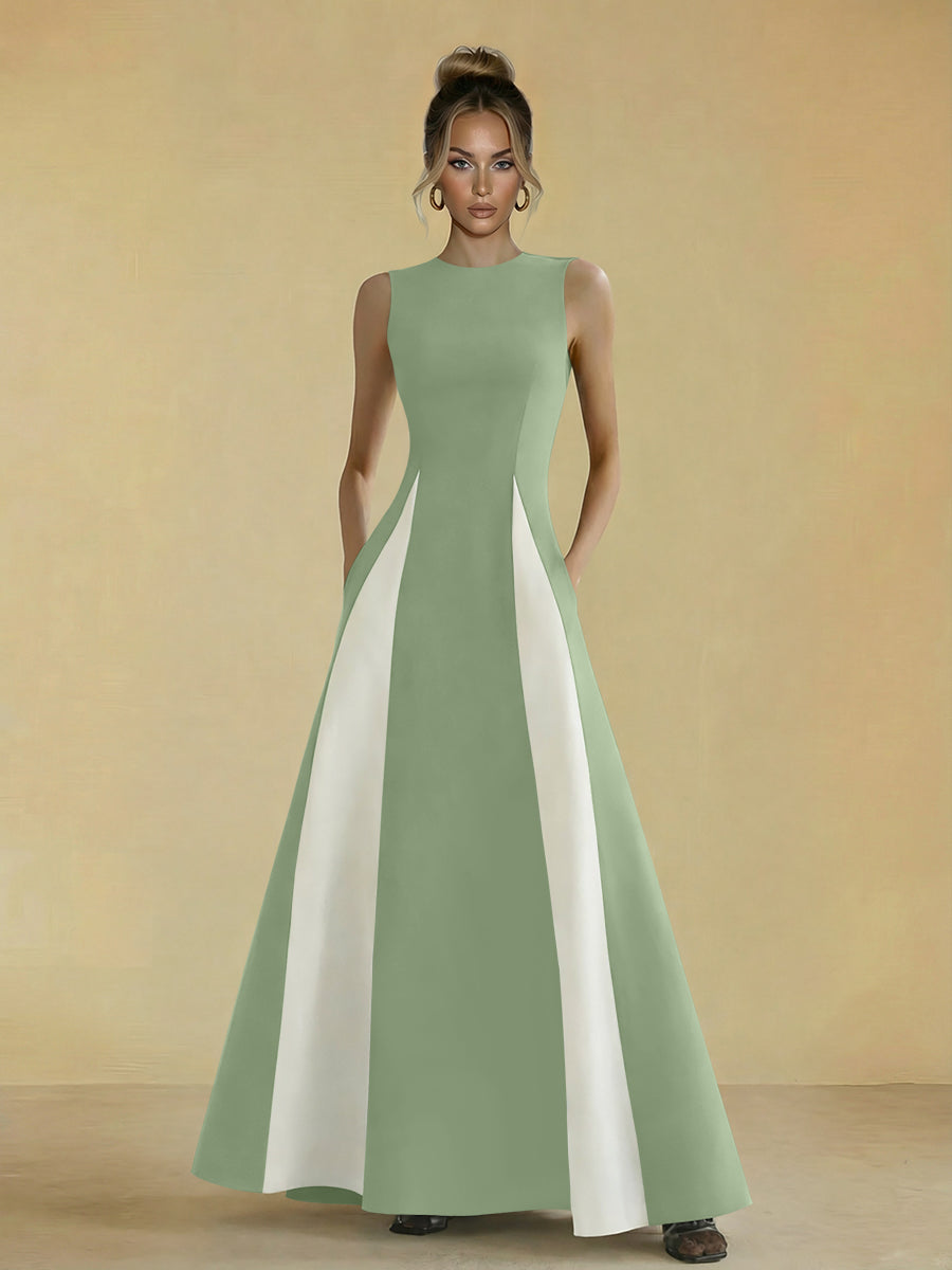 Satin Mixed High Neck A-Line Formal Dresses