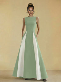 Satin Mixed High Neck A-Line Formal Dresses