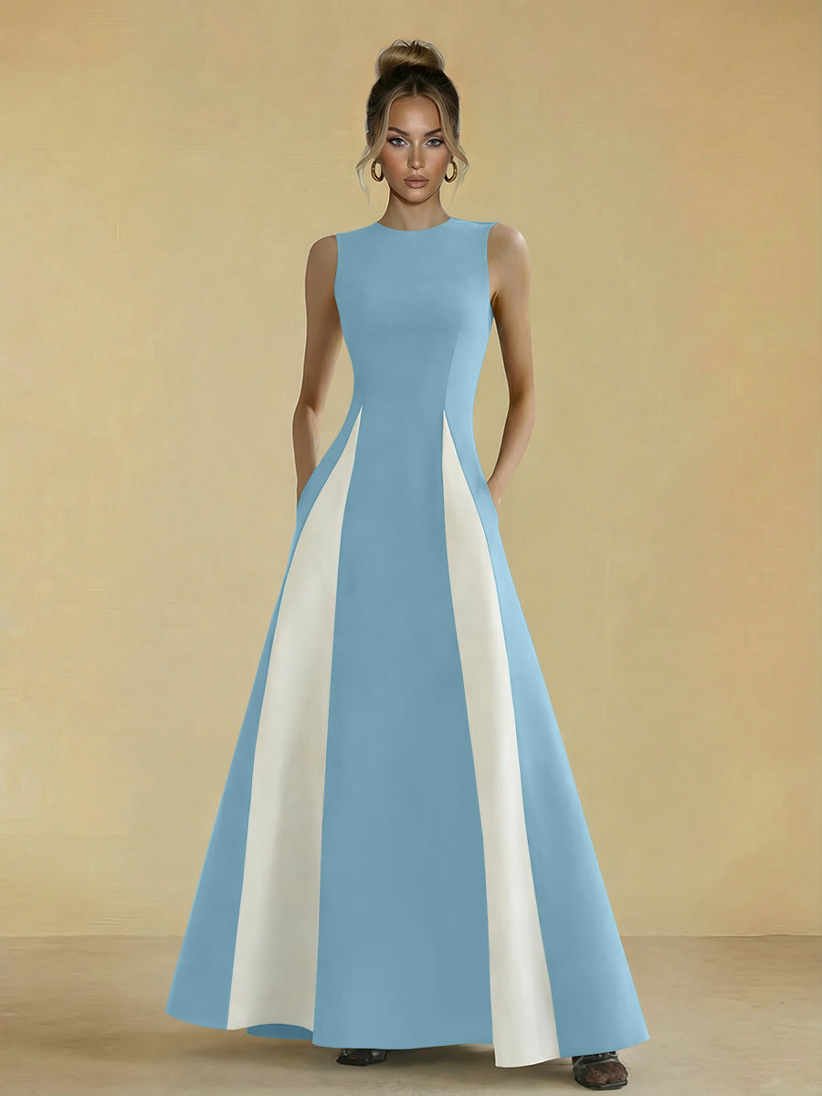 Satin Mixed High Neck A-Line Formal Dresses
