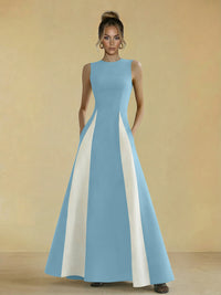 Satin Mixed High Neck A-Line Formal Dresses