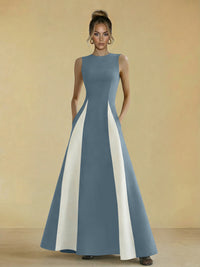 Satin Mixed High Neck A-Line Formal Dresses