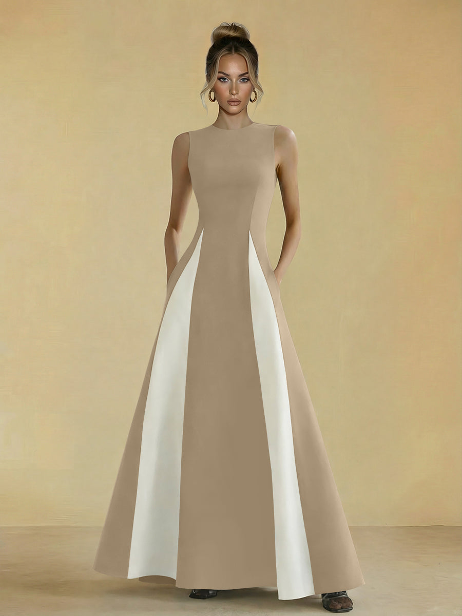 Satin Mixed High Neck A-Line Formal Dresses