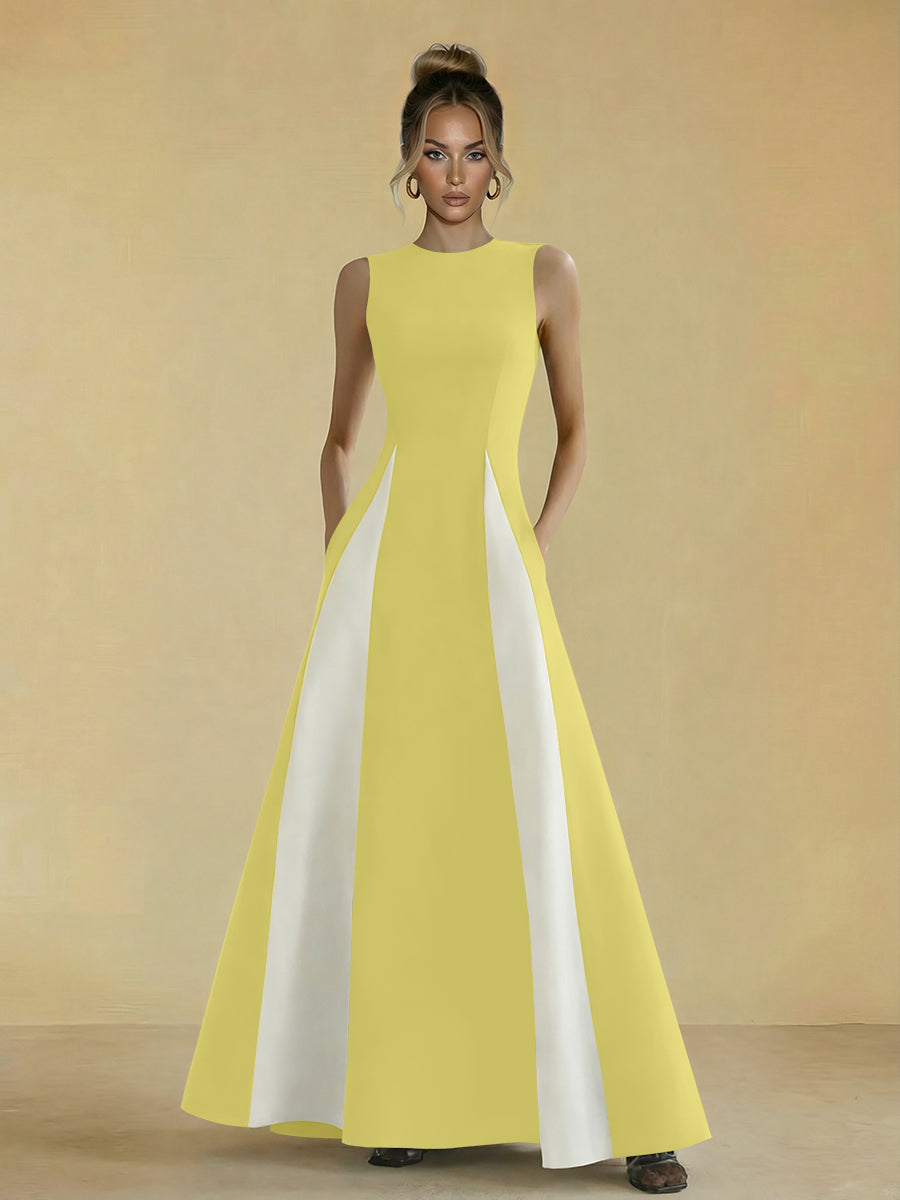Satin Mixed High Neck A-Line Formal Dresses