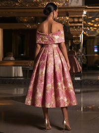 Sweetheart Off-Shoulder Jacquard A-Line Tea Length Evening Gowns