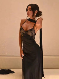 Spaghetti Strap Mermaid V-Neck Floor-Length Formal Dresses with Scarf