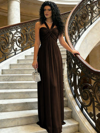 A-Line Halter Ruched Corset Chiffon Floor-Length Formal Dresses