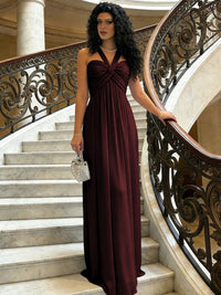 A-Line Halter Ruched Corset Chiffon Floor-Length Formal Dresses