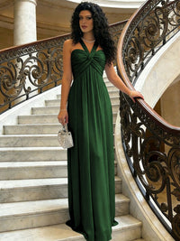 A-Line Halter Ruched Corset Chiffon Floor-Length Formal Dresses
