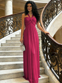 A-Line Halter Ruched Corset Chiffon Floor-Length Formal Dresses