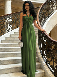 A-Line Halter Ruched Corset Chiffon Floor-Length Formal Dresses