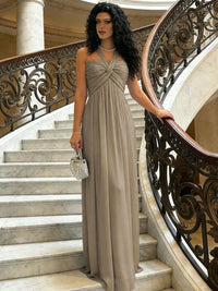 A-Line Halter Ruched Corset Chiffon Floor-Length Formal Dresses