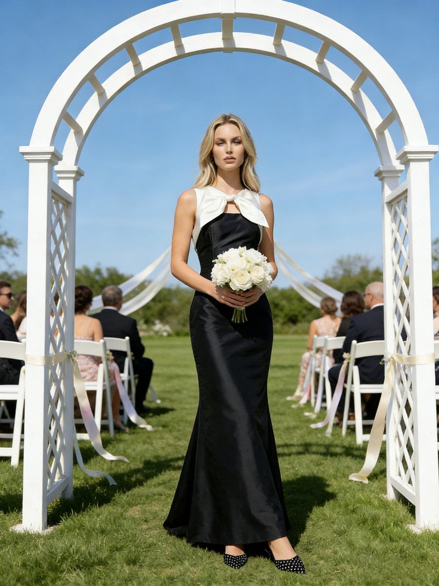 Sheath Satin Maxi Formal Dresses Mixed Wedding Guest Dress