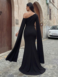 Mermaid Satin One Shoulder Floor-Length Floating Sleeves Corset Formal Dresses