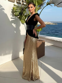 Mermaid Satin Floor-Length V Neck Sequin Corset Formal Dresses