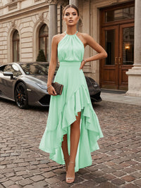 Mermaid Chiffon Hight-Low Halter Corset Ruffles Formal Dresses