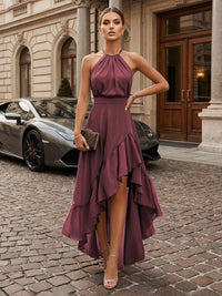 Mermaid Chiffon Hight-Low Halter Corset Ruffles Formal Dresses