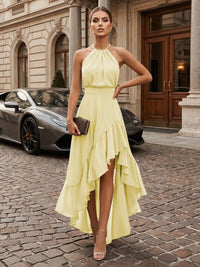 Mermaid Chiffon Hight-Low Halter Corset Ruffles Formal Dresses