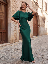 Mermaid Satin Floor-Length Scoop Neck Corset Ruffles Formal Dresses