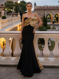 Satin Mermaid Floor-Length Strapless Ruffles Corset Formal Dresses
