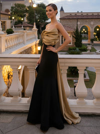 Satin Mermaid Floor-Length Strapless Ruffles Corset Formal Dresses