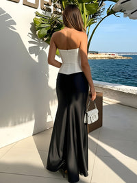 Mermaid Satin Hight-Low Strapless Corset Cut-Out Ruffles Formal Dresses
