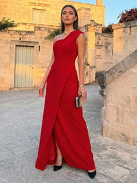 One-Shoulder Satrin A-Line Floor-Length Ruffles Corset Formal Dresses
