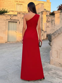 One-Shoulder Satrin A-Line Floor-Length Ruffles Corset Formal Dresses