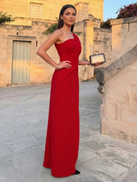 One-Shoulder Satrin A-Line Floor-Length Ruffles Corset Formal Dresses