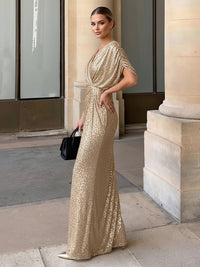 Mermaid Sequin Floor-Length V Neck Ruffles Corset Formal Dresses