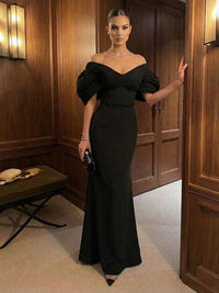 Mermaid Satin Floor-Length Off-Shoulder Ruffles Corset Formal Dresses