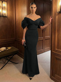 Mermaid Satin Floor-Length Off-Shoulder Ruffles Corset Formal Dresses