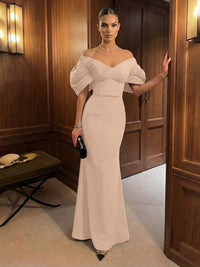 Mermaid Satin Floor-Length Off-Shoulder Ruffles Corset Formal Dresses