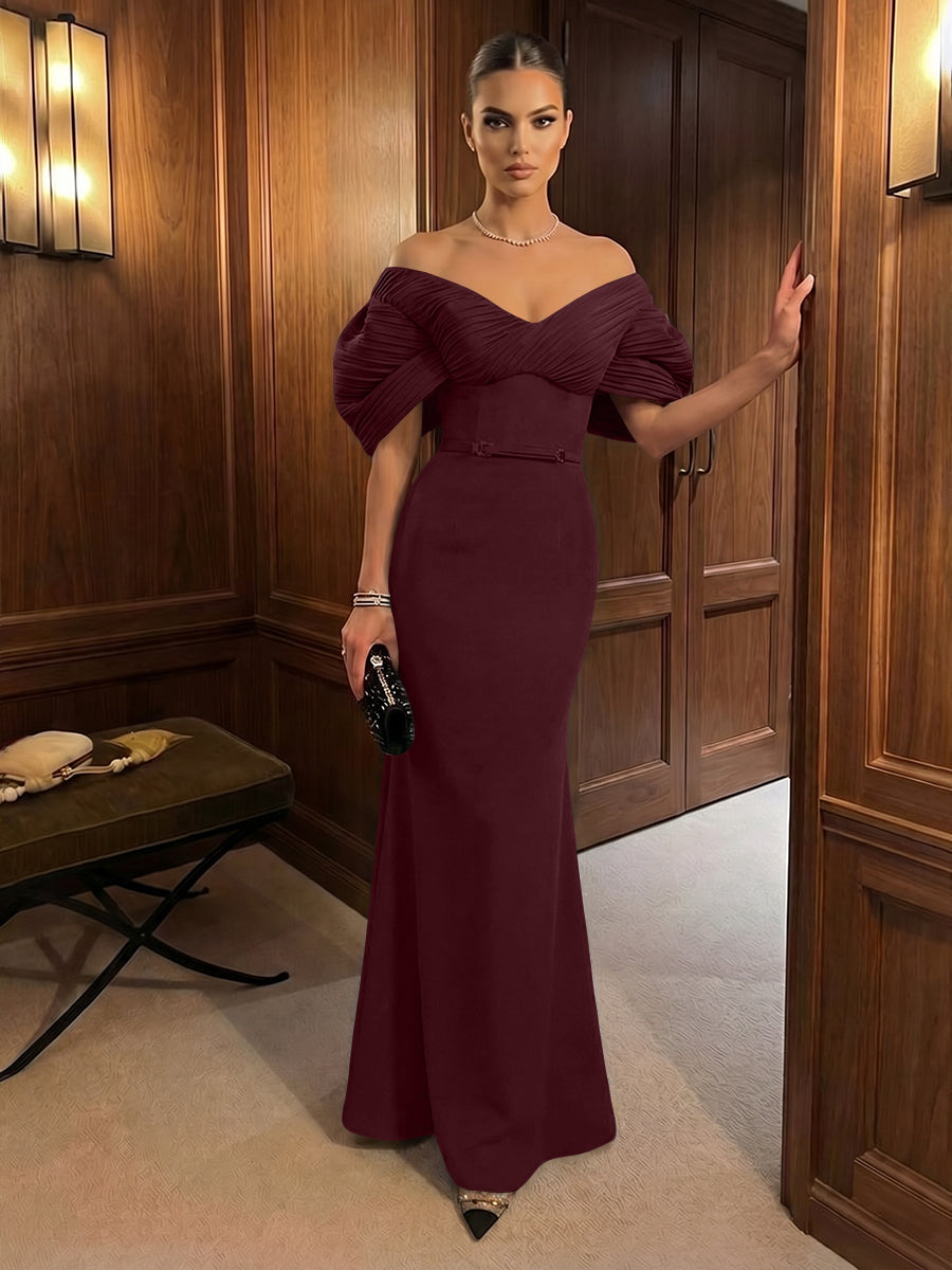 Mermaid Satin Floor-Length Off-Shoulder Ruffles Corset Formal Dresses