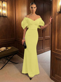 Mermaid Satin Floor-Length Off-Shoulder Ruffles Corset Formal Dresses
