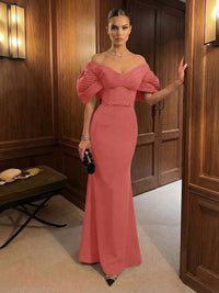Mermaid Satin Floor-Length Off-Shoulder Ruffles Corset Formal Dresses